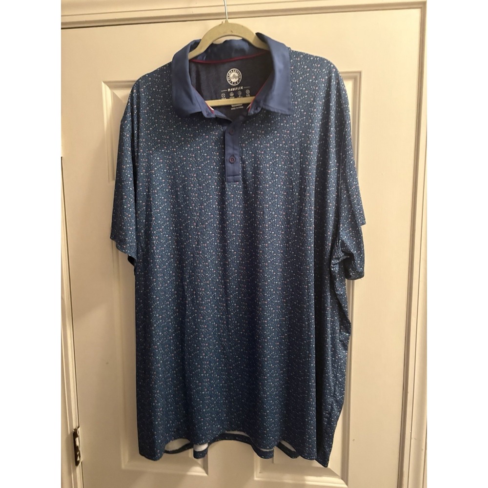 FLAG & ANTHEM MADEFLEX Polo Shirt 3XL Blue Floral Short-Sleeve Stretch MVP